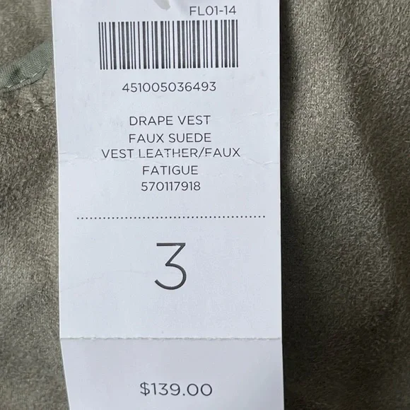 Chico's Size 3 (XL/16) Perforated Drape Faux Suede Vest Laser Cut Olive Green - Picture 5 of 5